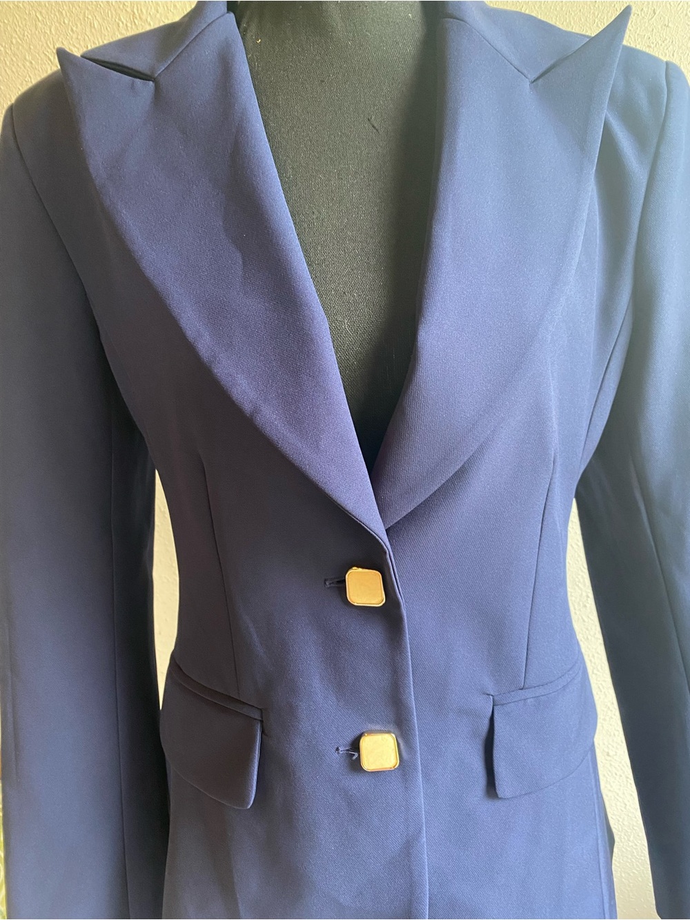 NWT Alexia Admor Jessica Tailored Blazer Navy Gold Buttons 6